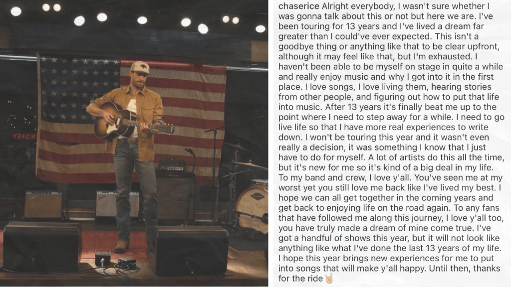 Chase Rice Is Stepping Away from Touring in 2026: “After 13 Years, It's ...